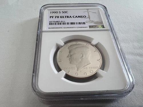 1990-S CLAD KENNEDY HALF DOLLAR  NGC PF70 ULTRA CAMEO BROWN LABEL "TOP POP"