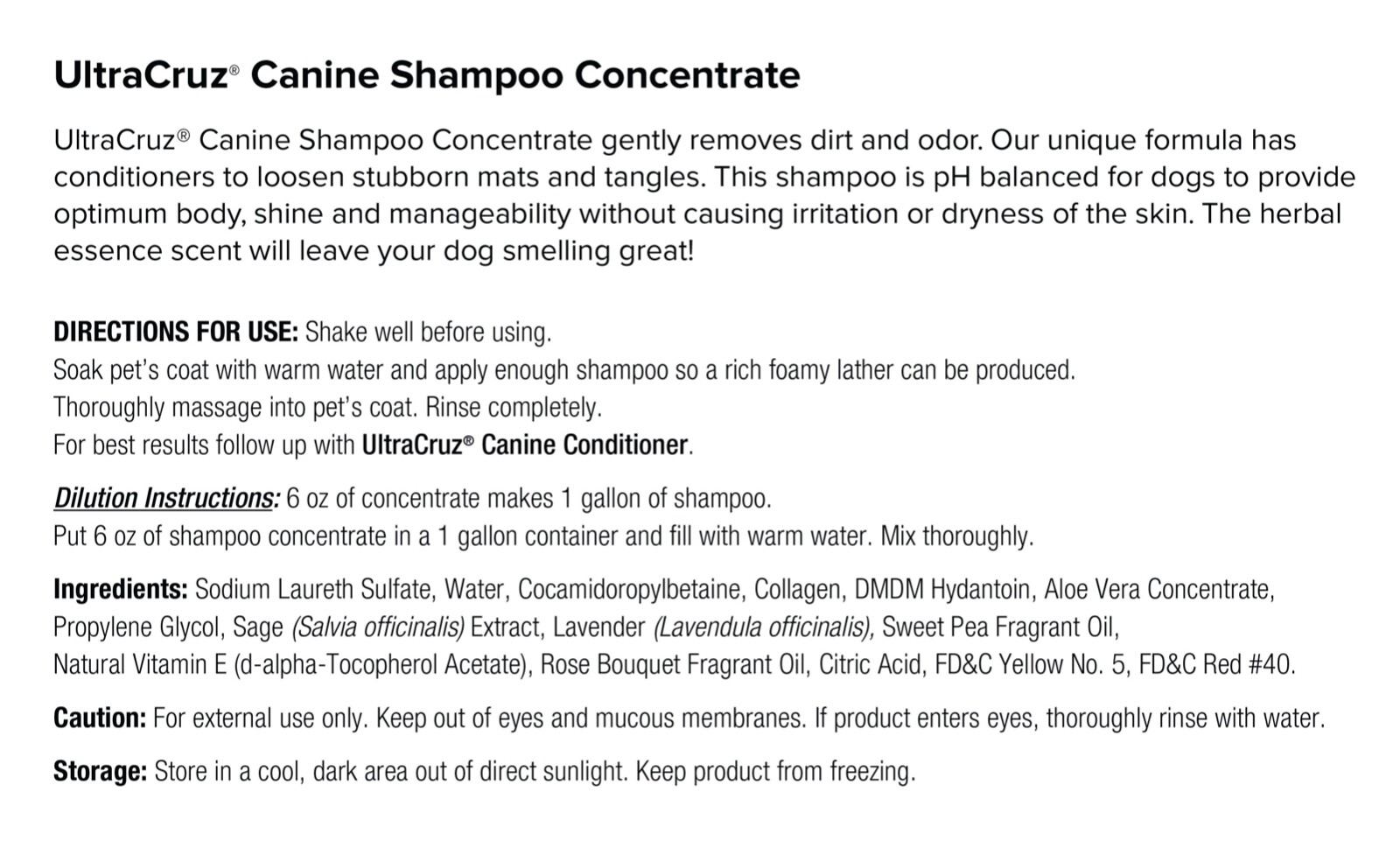 UltraCruz Canine Dog Shampoo Concentrate, 1 Gallon