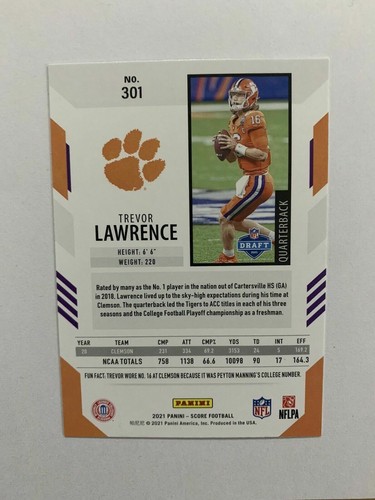 Trevor Lawrence Panini Score 2021 NFL Rookie Card 301 EBay