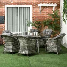 7 Piece Rattan Garden Dining Set Outdoor Patio Furniture with Glass Table Grey
