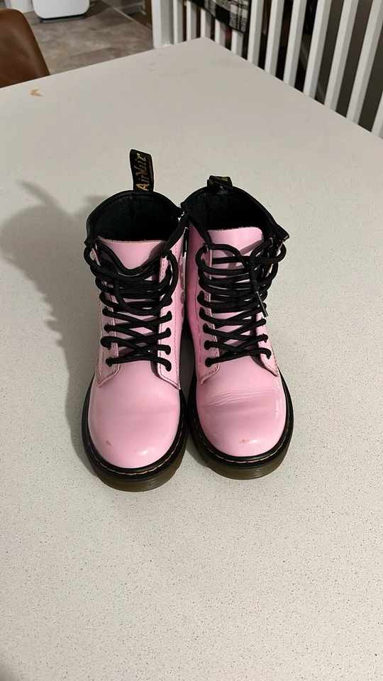 Botas Dr. Martens Niños Rosa Talla 13 Charol Con Cordones/Cremallera Combate Tobillo Foto 2 de 4