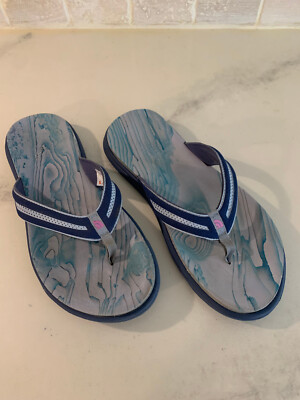 North Face Womens Sz Base Camp Flip Flops Blue Summer Sun Ocean