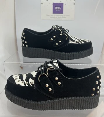 Fashion Only Women’s New Black Zebra Lace Up Creepers Style Shoes Size UK 6