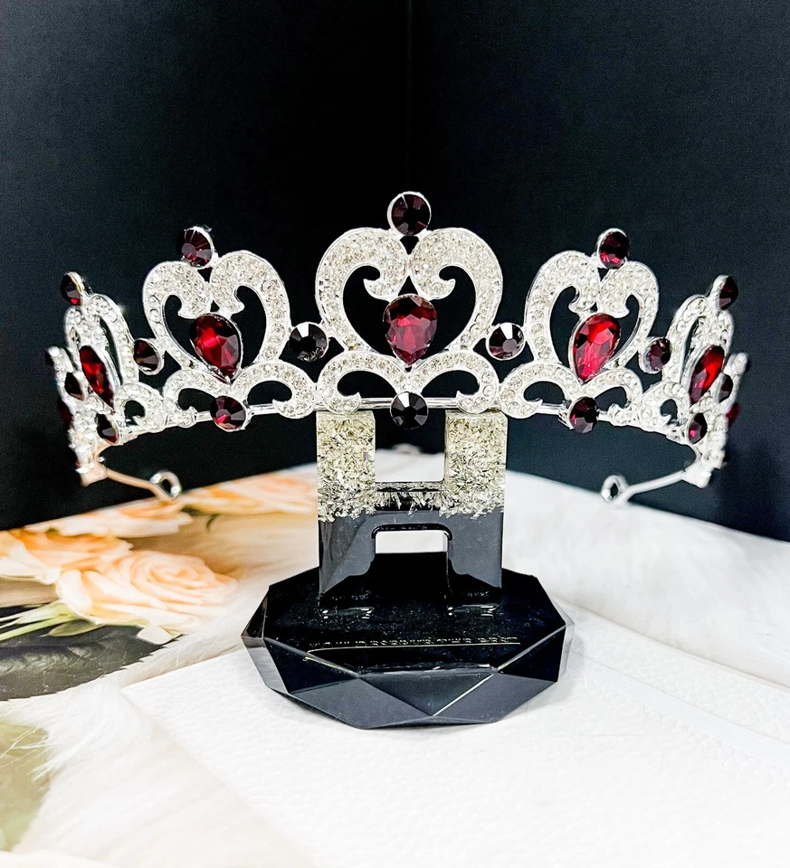 Burgundy Rhinestone Tiara. Silver tiara, Heart tiara, Flower girl crown, Gifts - Image 4 of 4