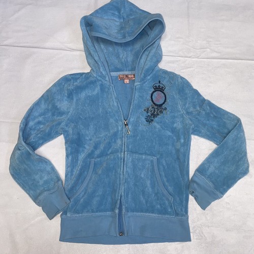 Authentic Juicy Couture Girls Zip-up Hoodie Blue Size 6 Terry Cloth Vintage - Picture 3 of 8