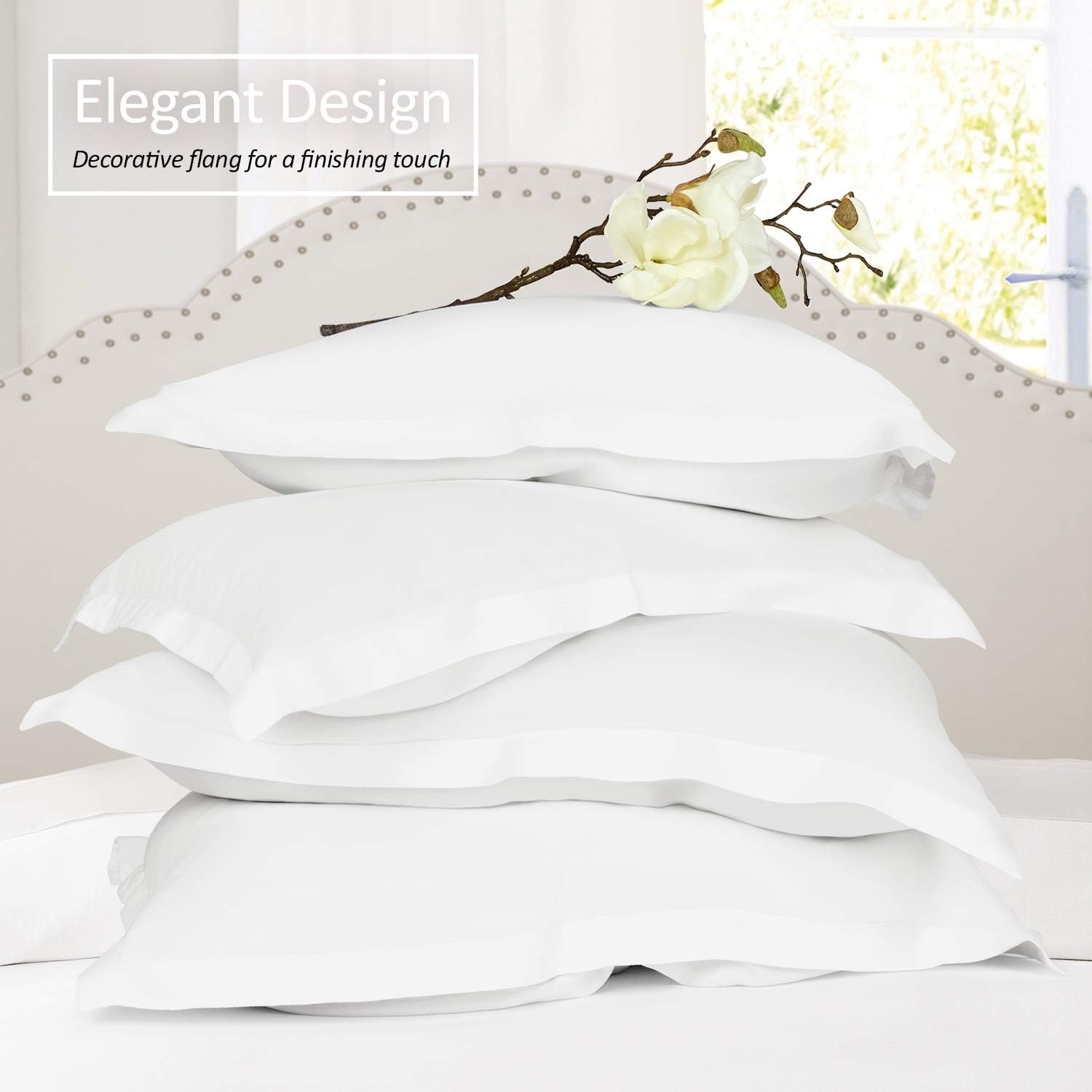 Nestl Classic White Pillow Shams - Standard Microfiber Set of 2 with Decorative 