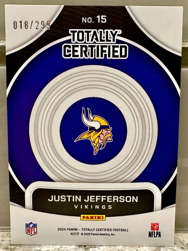 TRIKOT # MATCH! 2024 Panini Totally Certified Justin Jefferson 18/299! WIKINGER! - Bild 2 von 3