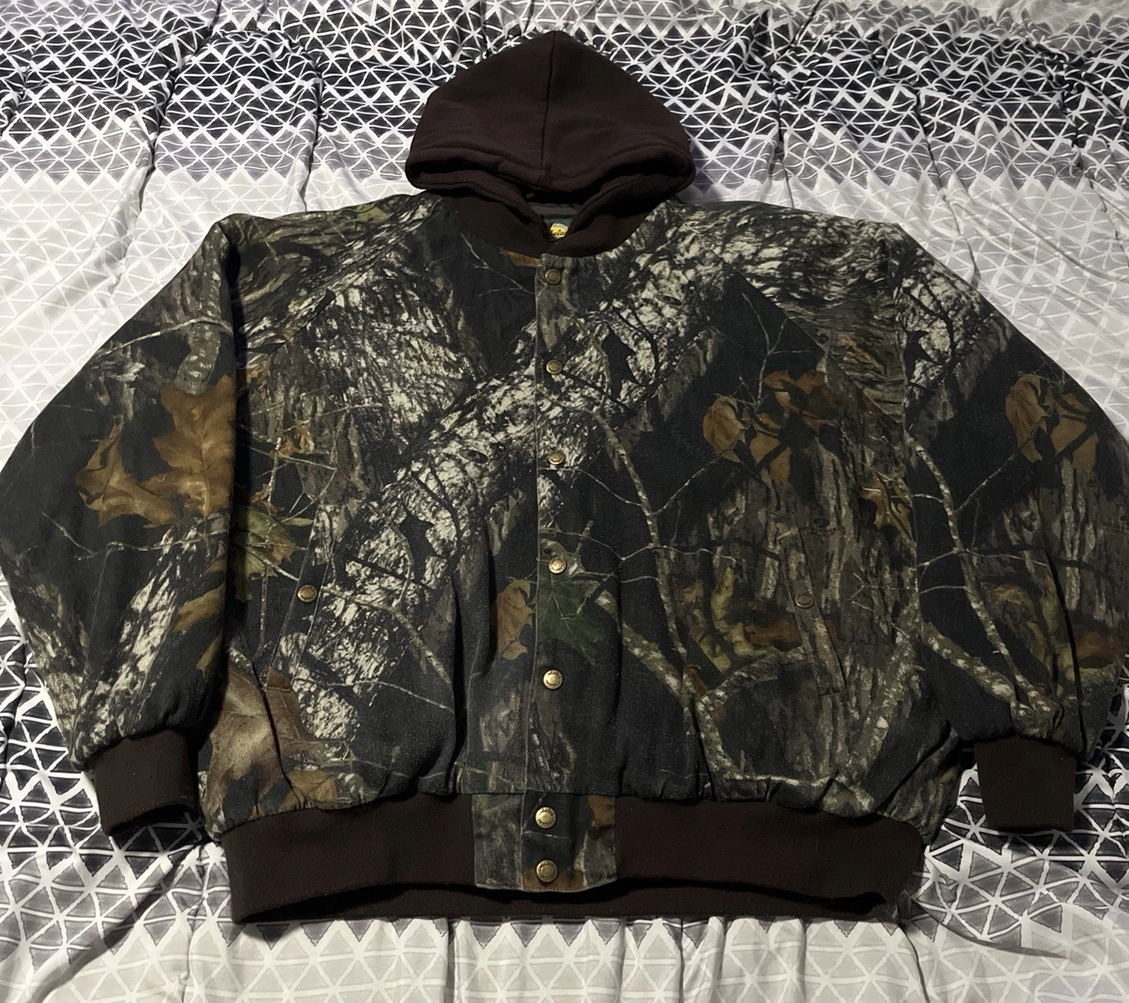 Vintage Y2K Cabela's Camo Full Zip Puffer Bomber Jacket Size XL Hoodie Hunting