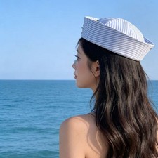 Stripe Cosplay Sailor Hat Versatile Breathable Comfortable Stage Performance Cap