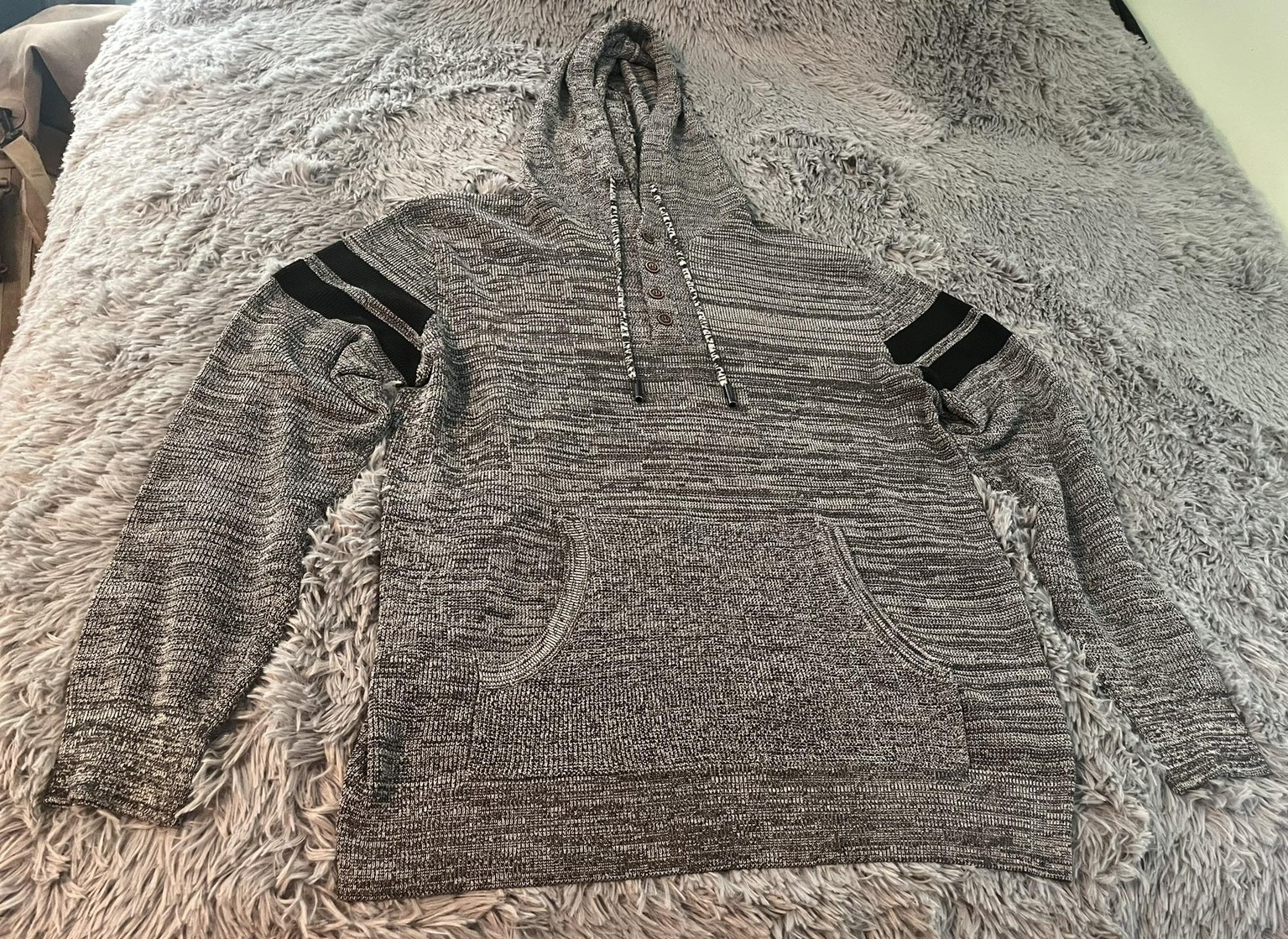 Sweater Hoodie Mens Extra Large Striped Pullover Henley Knit  XL R Sole-image