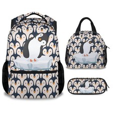 Penguin Backpack with Lunch Box and Pencil Case, 16 Inch Penguin Theme Bookba...