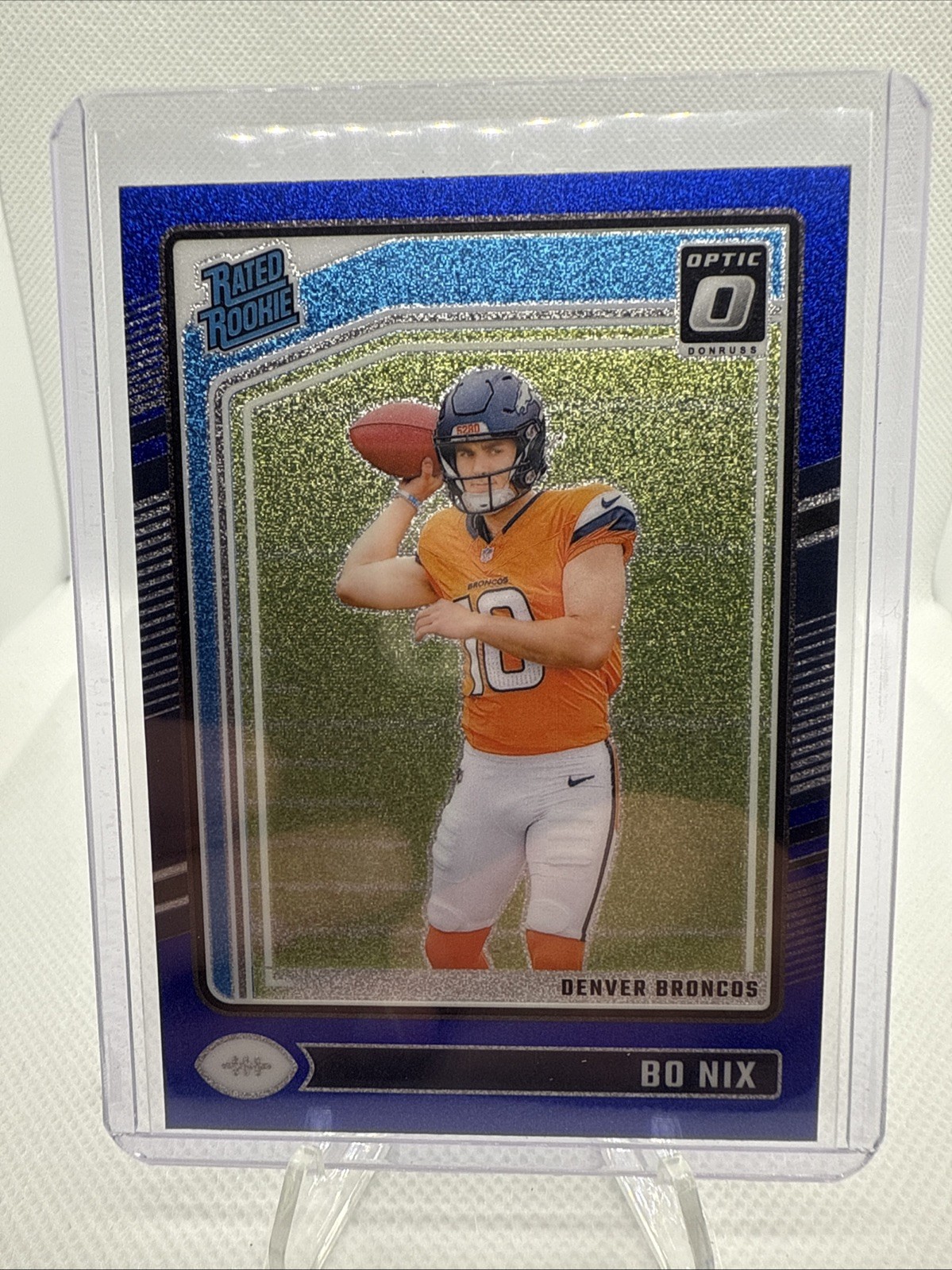 2024 Panini Donruss Optic - Rated Rookie Bo Nix #209 Blue Glitter Prizm (RC)