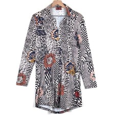 VTG ISLE by Melis Kazan Knit Shift Tunic Dress Sz S Black Geometric Floral Mod