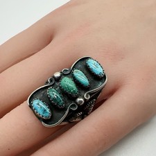 VTG Native American Sterling Silver Turquoise Sz-6 Ring 8.5g yev