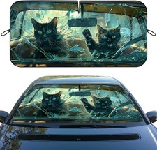 Funny Black Cat Car Windshield Sunshade - Folding 3D Broken Glass Heatshield - F