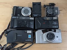 Lot of 6 Vtg Cameras For Parts or Repair ONLY Olympus Nikon Minolta Canon