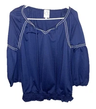 Naif Women’s Blue Peasant Blouse with Stitch Accents 3/4 Sleeve Size XL EUC