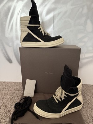Men s RICK OWENS  Geobasket High Cut Sneakers  In Black/white (size 41/us 8)