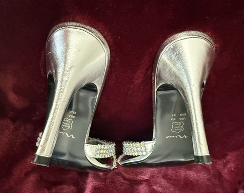 Nina Elegant Silver Leather Rhinestone mule Party Wedding High Heel 3.9" -Size 8 - Picture 5 of 9