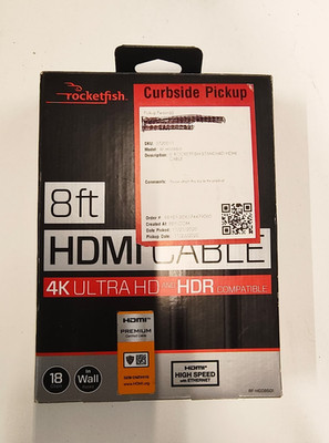 Rocketfish 8ft 4K HDMI Cable HDR 18Gbps High Speed Ethernet (6B/B3) A