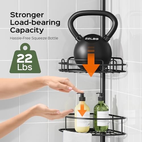  Shower Caddy Tension Pole: 4-Tier Rustproof Bathroom Corner Shelf Black