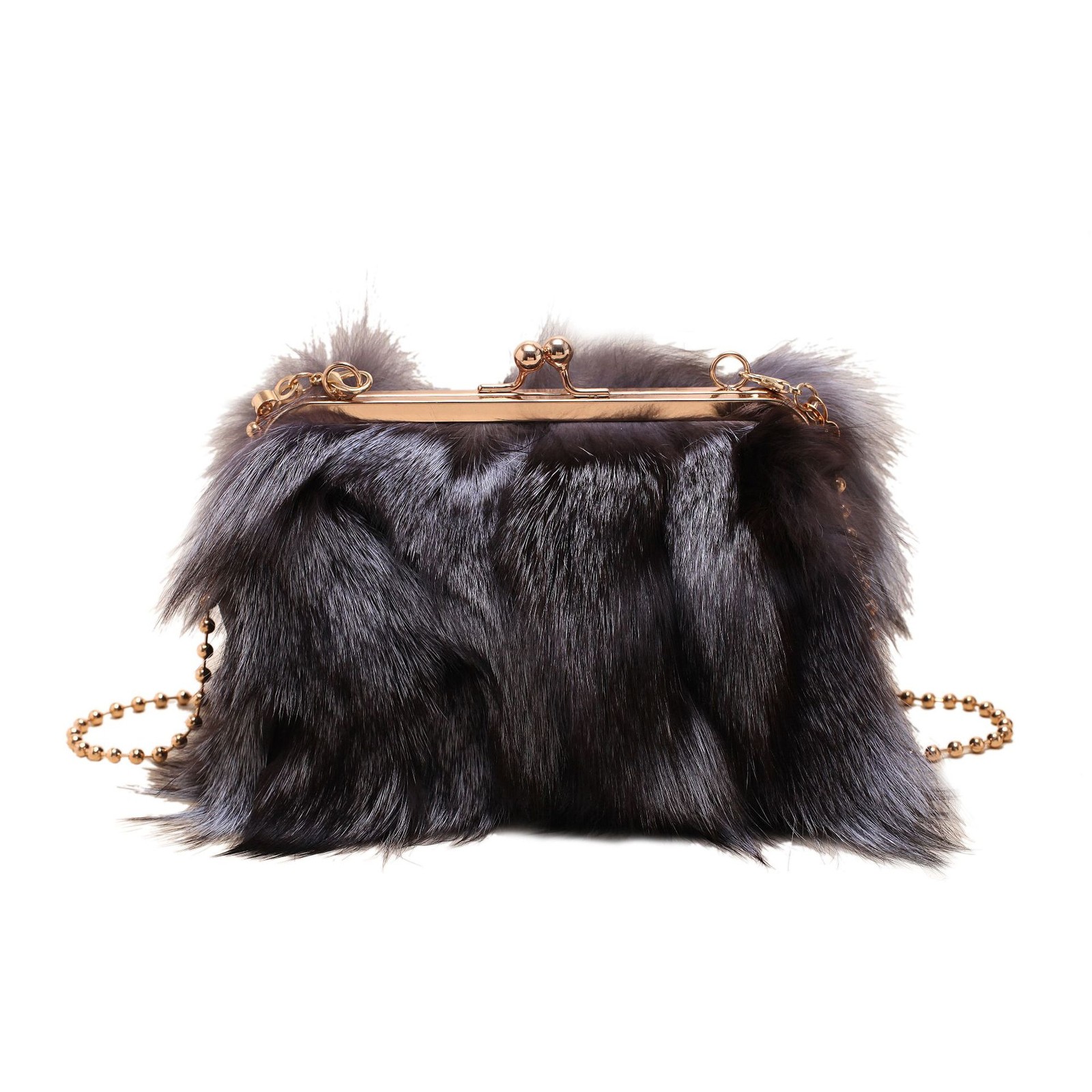 New Genuine Fox Fur Handbags Silver Fox Fur Bag Pathwork Real Fur Handbag Lady