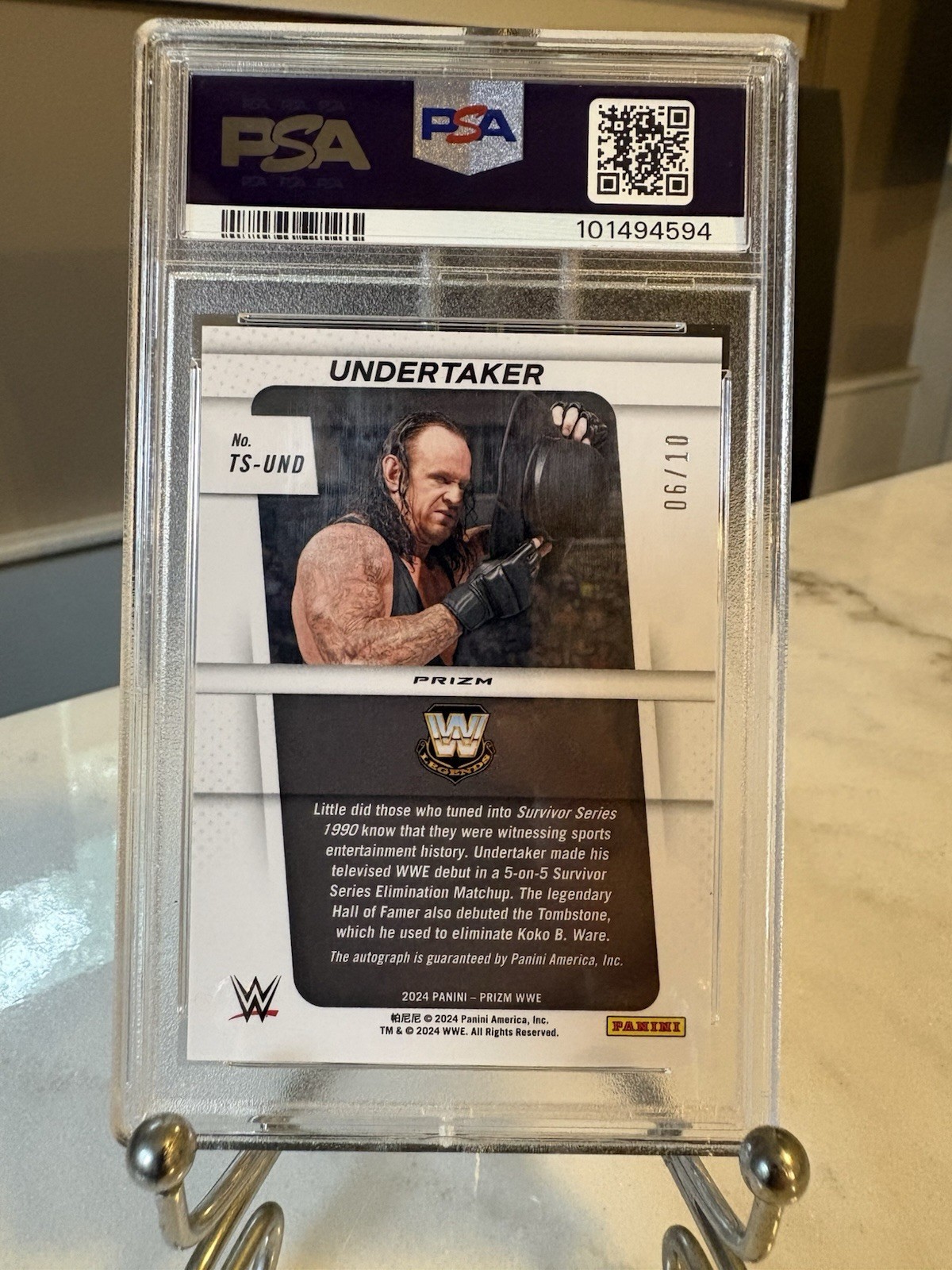 2024 Prizm WWE Undertaker Throwback Signatures Green Pulsar /10 PSA 10 view 2