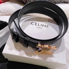 Celine Black Leather Triomphe Buckle Belt Designer Luxury Waist Belt -90CM