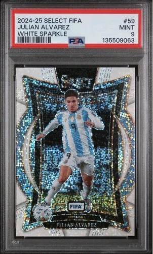2024-25 Panini Select FIFA Julian Alvarez White Sparkle Prizm SSP PSA 9 MT