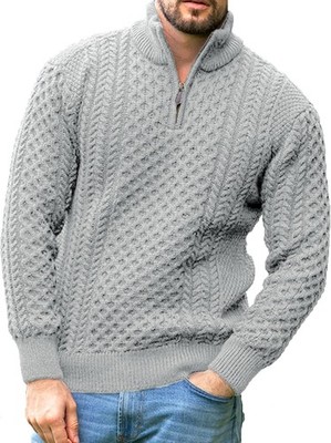 Men's Cable Knit Half Zip Irish Fisherman Pullover Sweater Warm Jacquard Design