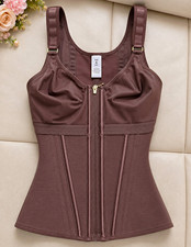 Women s Brown Solid Corset Top Bustier Front Zip Zipper Closure Size S