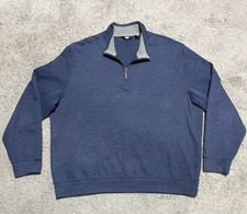 Lands End 1/4 Zip Sweater Pullover Navy Blue Men  s 2XL Cotton Polyester