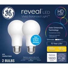 GE 2pk Reveal LED 100W Bulb A21 New