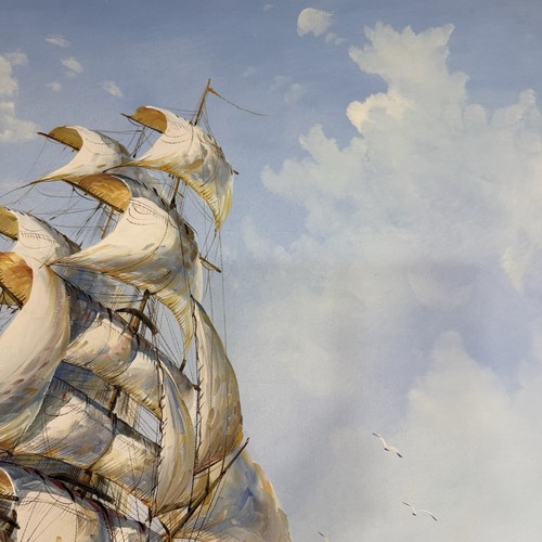 Vtg Mid-Century Clipper Ship Oil Painting Large Framed Maritime Seascape 41x53in