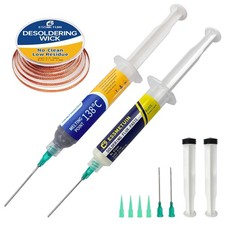 Lead-Free Solder Paste 30g, No Clean Flux 10cc Wick for SMD/SMT Electronics