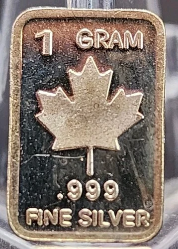 1 Gram .999 Fine Silver Art Bar Ingot. Maple Leaf. Fun Way Dip Into Investing.