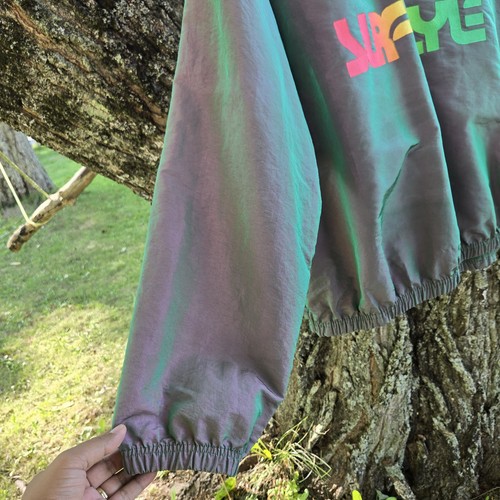 Vintage Made In USA Surf Style Jacket Iridescent Windbreaker Gray/Green/ 1/4 Zip - Picture 6 of 20