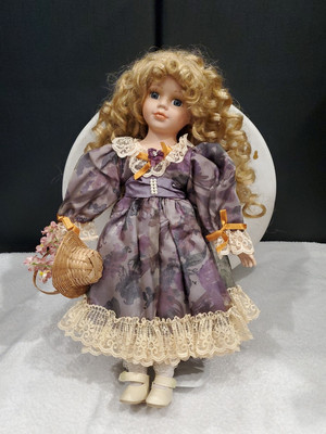 The Emerald Doll Collection  Curly Blonde Hair Porcelain 16'' Vintage