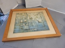 Vintage Mallard Ducks Print Wooden Frame Mancave Cabin Decor