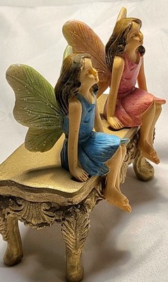 Hand-made Resin Faery Sisters & Garden Bench Set *New*