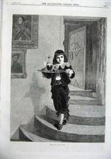 Old Antique Print Fine Art 1870 Page Boy Carrying Tray Drinks Fruit Fyfe 19th
