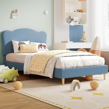 Image of Bed Frame Platform Bed Velvet Upholstered Bed Frame Double/Single for Girls/Boy