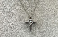 Sterling Silver, CZ  Opal Cross Pendant Necklace