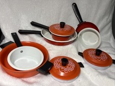 Child Play Pan Set Red  White Hearts Vintage 11 Pieces