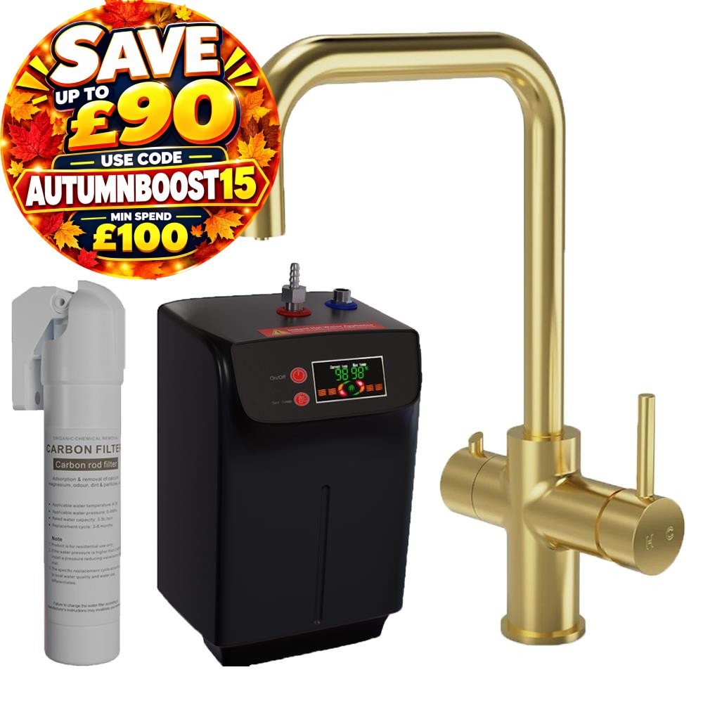 Instant Boiling Water Kitchen Mixer Tap & Tank 3 in 1 Hot Cold Brushed Brass