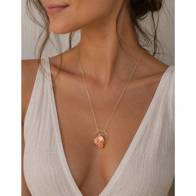 Oregon Sunstone Pendant Necklace | Gold Tone Chain | Artisan Handmade