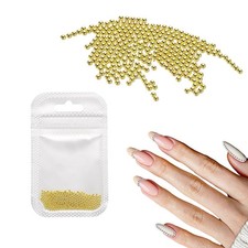 Nail Art Beads 0.06" Mini Metal Caviar Nails Beads Ball with Bag, Gold