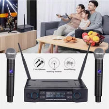 Professional 2 Channel UHF Wireless Dual Microphone Cordless Handheld Mic System