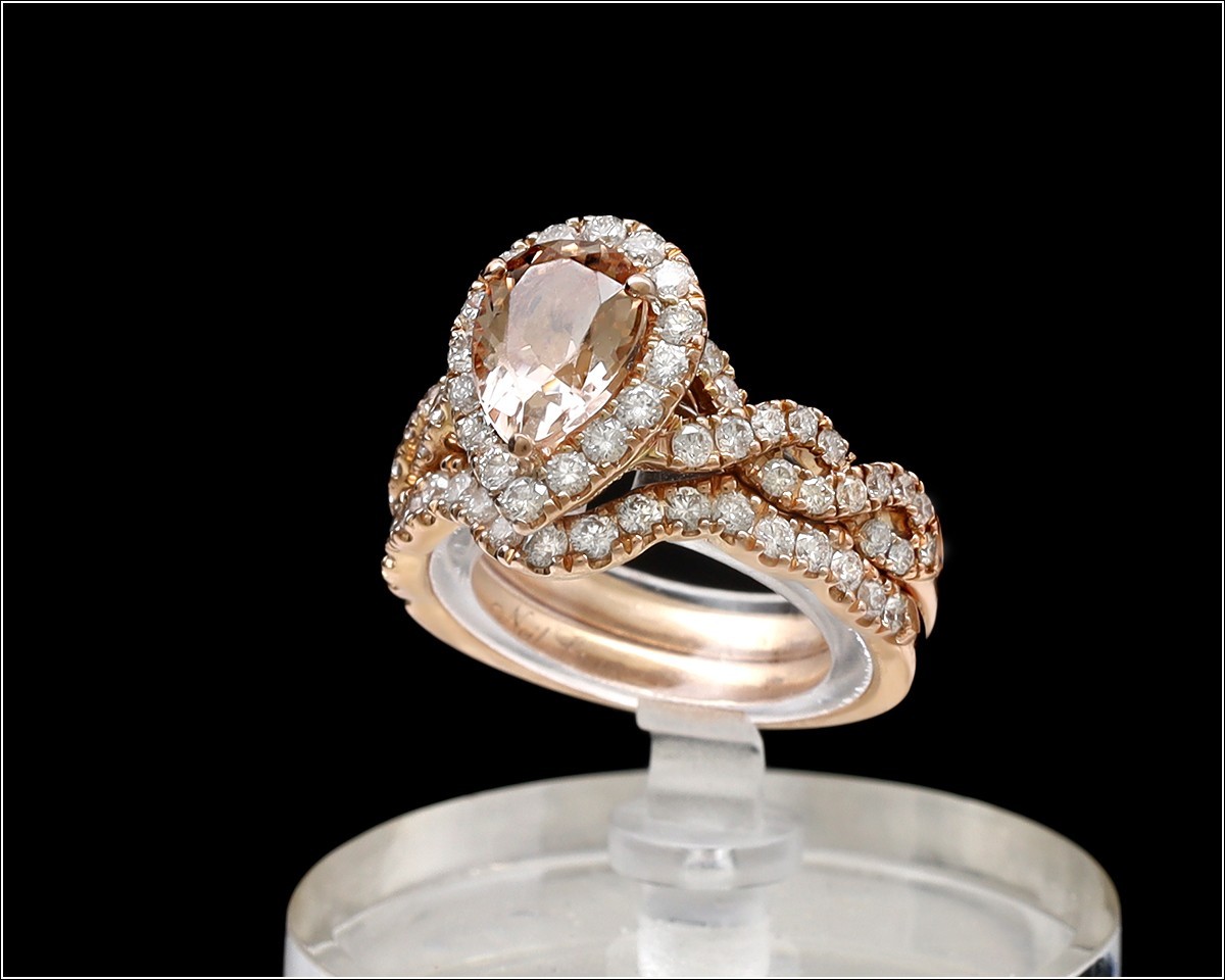 NEIL LANE Pear Morganite Diamond 14k Rose Gold Bridal Set Two