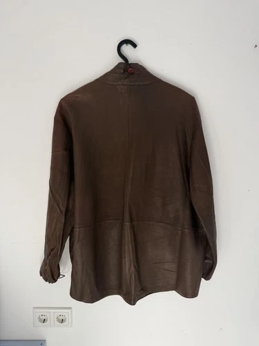 Burberry Prorsum Men's Leather Jacket Brown College Jacket Stand Collar Size 54 Vintage image 10